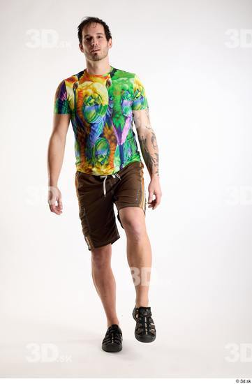 Whole Body Man White Casual Shorts Average Parrot Walking Studio photo references