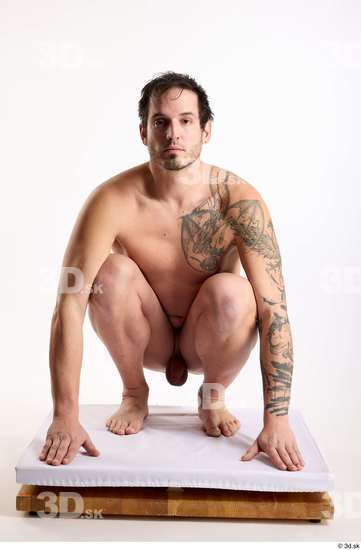 Whole Body Man White Nude Average Kneeling Studio photo references