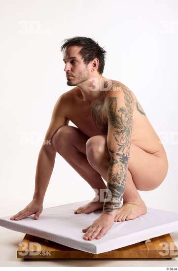 Whole Body Man White Nude Average Kneeling Studio photo references