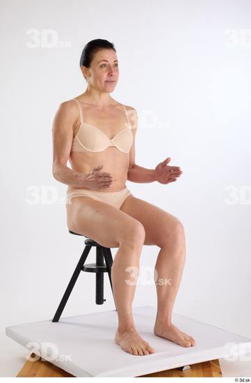 Whole Body Woman White Underwear Athletic Sitting Studio photo references