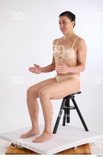 Whole Body Woman White Underwear Athletic Sitting Studio photo references