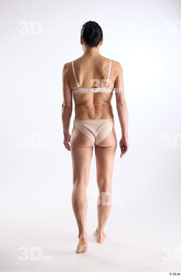 Whole Body Back Woman White Underwear Athletic Walking Studio photo references