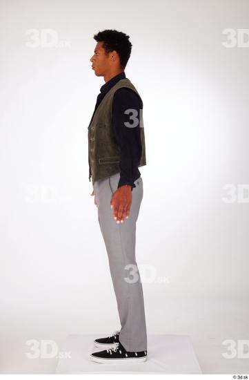 Whole Body Man Black Casual Shirt Trousers Vest Athletic Standing Studio photo references