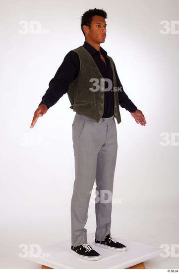 Whole Body Man Black Casual Shirt Trousers Vest Athletic Standing Studio photo references