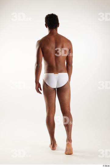 Whole Body Back Man Black Swimsuit Athletic Walking Studio photo references