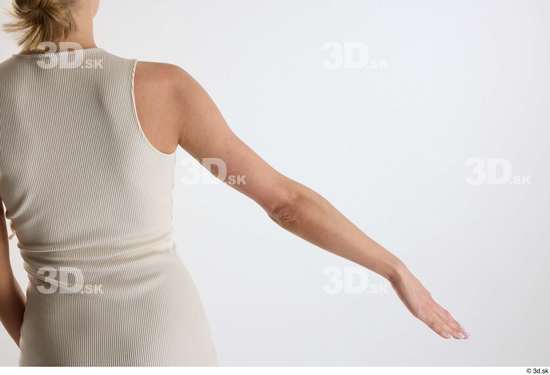 Arm Back Woman White Casual Dress Slim Studio photo references