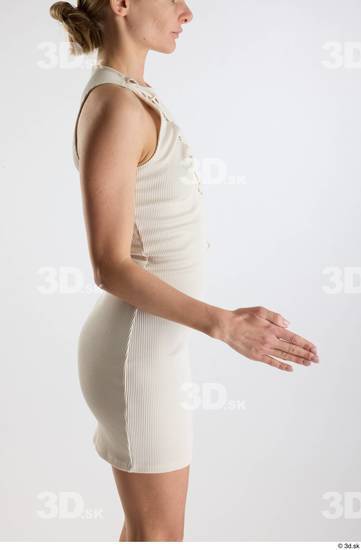 Arm Woman White Casual Dress Slim Studio photo references