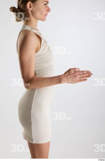 Arm Woman White Casual Dress Slim Studio photo references