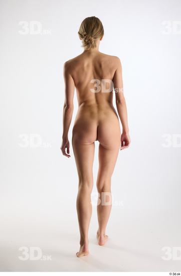 Whole Body Back Woman White Nude Slim Walking Studio photo references