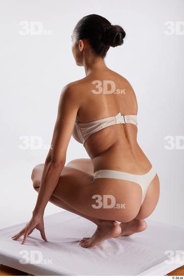 Whole Body Woman White Underwear Slim Kneeling Studio photo references