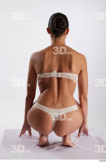 Whole Body Woman White Underwear Slim Kneeling Studio photo references