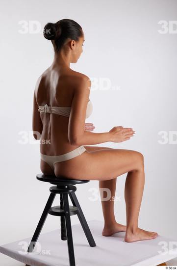 Whole Body Woman White Underwear Slim Sitting Studio photo references