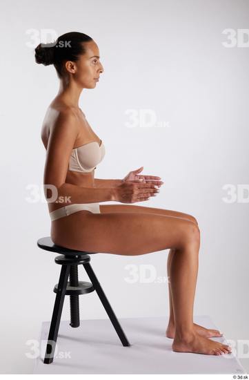 Whole Body Woman White Underwear Slim Sitting Studio photo references