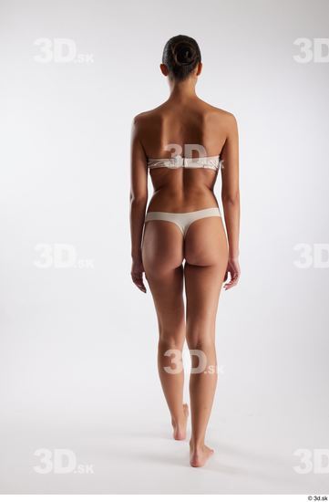 Whole Body Back Woman White Underwear Slim Walking Studio photo references