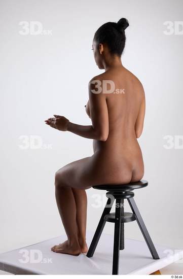 Whole Body Woman Black Nude Slim Sitting Studio photo references