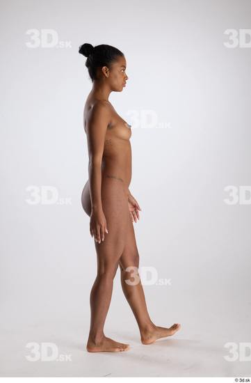 Whole Body Woman Black Nude Slim Walking Studio photo references