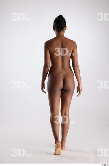 Whole Body Back Woman Black Nude Slim Walking Studio photo references