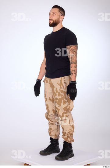 Whole Body Man White Gloves Trousers Slim Standing Studio photo references