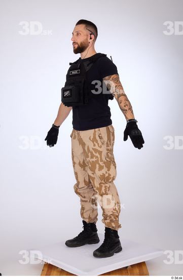 Man White Gloves Trousers Vest Slim Standing Studio photo references