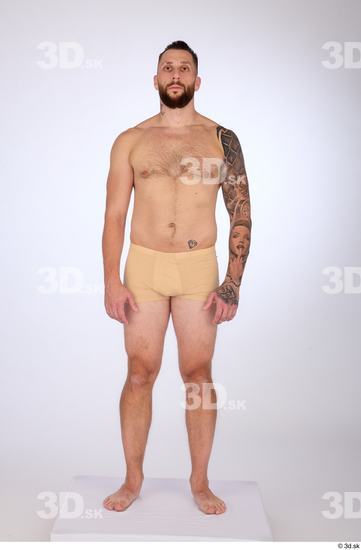 Whole Body Man White Underwear Slim Standing Studio photo references