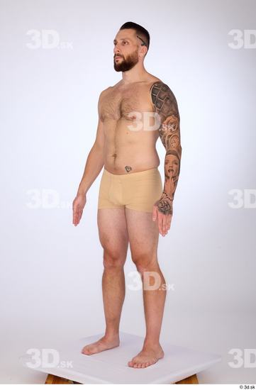 Whole Body Man White Underwear Slim Standing Studio photo references