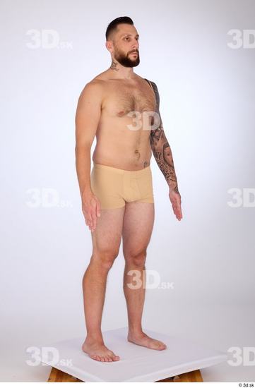 Whole Body Man White Underwear Slim Standing Studio photo references