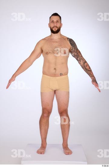 Whole Body Man White Underwear Slim Standing Studio photo references