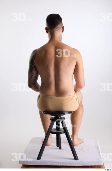 Whole Body Man White Underwear Slim Sitting Studio photo references