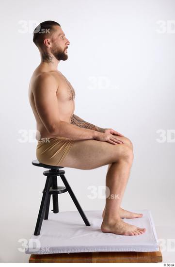 Whole Body Man White Underwear Slim Sitting Studio photo references