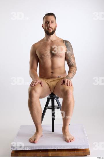 Whole Body Man White Underwear Slim Sitting Studio photo references