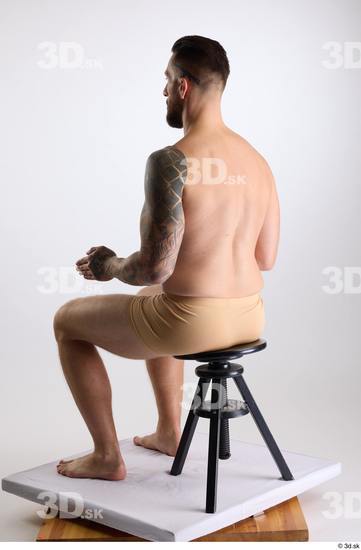 Whole Body Man White Underwear Slim Sitting Studio photo references