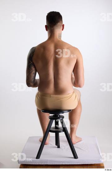 Whole Body Man White Underwear Slim Sitting Studio photo references