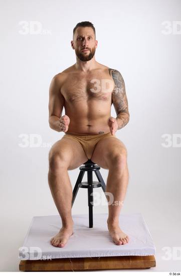 Whole Body Man White Underwear Slim Sitting Studio photo references