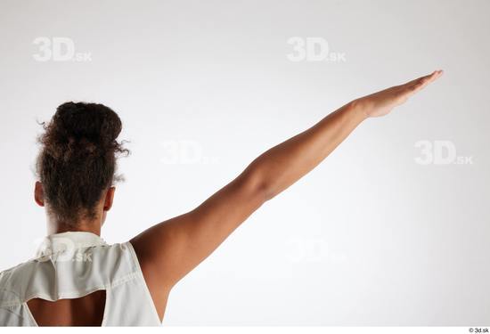 Arm Back Woman White Black Casual Blouse Average Studio photo references