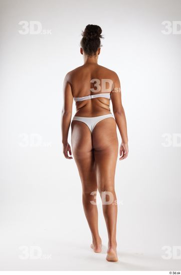 Whole Body Back Woman White Black Underwear Average Walking Studio photo references