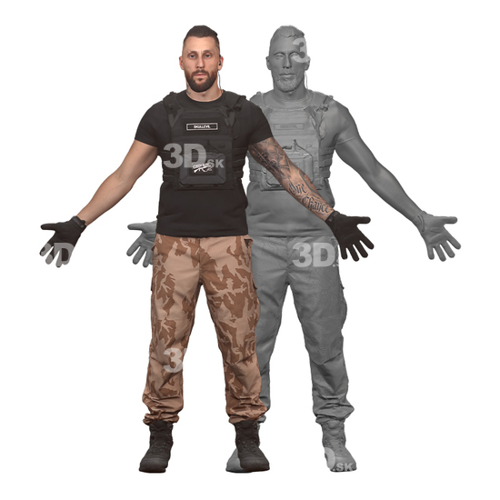 Whole Body Man White Army 3D Clean A-Pose Bodies