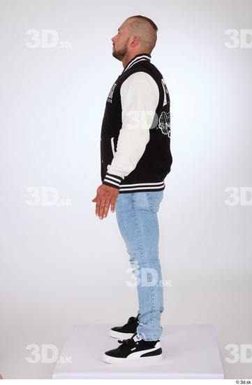 Whole Body Man White Casual Jeans Jacket Muscular Standing Studio photo references