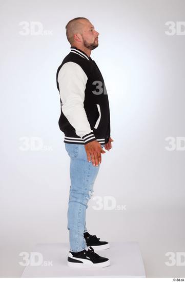 Whole Body Man White Casual Jeans Jacket Muscular Standing Studio photo references