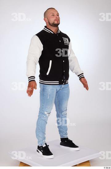 Whole Body Man White Casual Jeans Jacket Muscular Standing Studio photo references