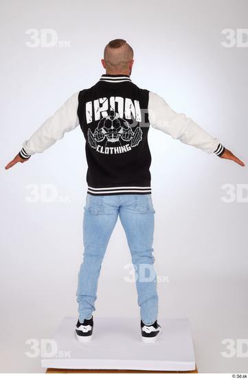 Whole Body Man White Casual Jeans Jacket Muscular Standing Studio photo references