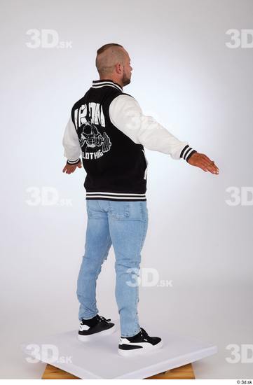 Whole Body Man White Casual Jeans Jacket Muscular Standing Studio photo references