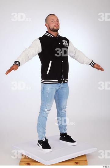 Whole Body Man White Casual Jeans Jacket Muscular Standing Studio photo references