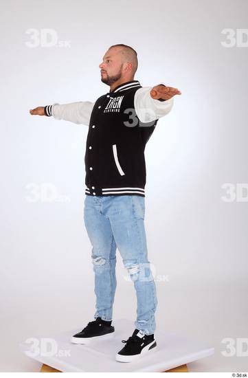 Whole Body Man White Casual Jeans Jacket Muscular Standing Studio photo references