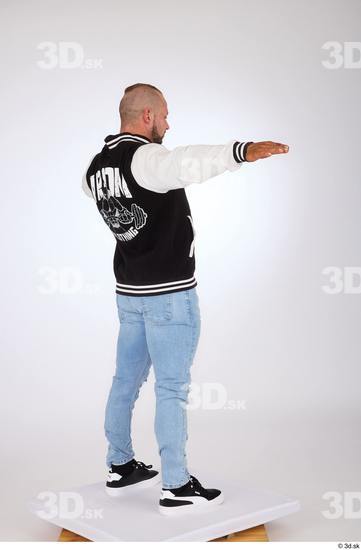 Whole Body Man White Casual Jeans Jacket Muscular Standing Studio photo references