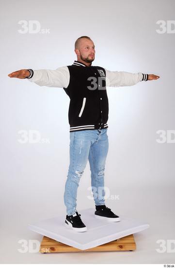 Whole Body Man White Casual Jeans Jacket Muscular Standing Studio photo references