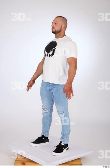 Whole Body Man White Casual Jeans Muscular Standing Studio photo references