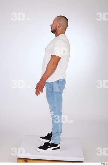 Whole Body Man White Casual Jeans Muscular Standing Studio photo references