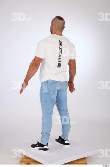 Whole Body Man White Casual Jeans Muscular Standing Studio photo references