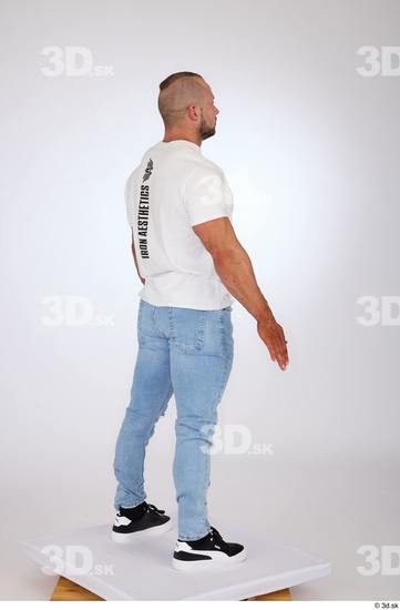 Whole Body Man White Casual Jeans Muscular Standing Studio photo references