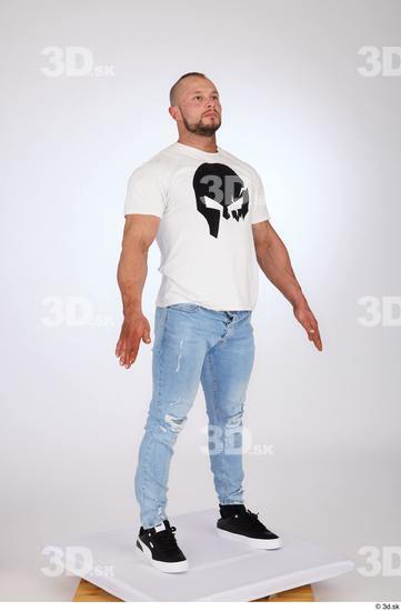 Whole Body Man White Casual Jeans Muscular Standing Studio photo references